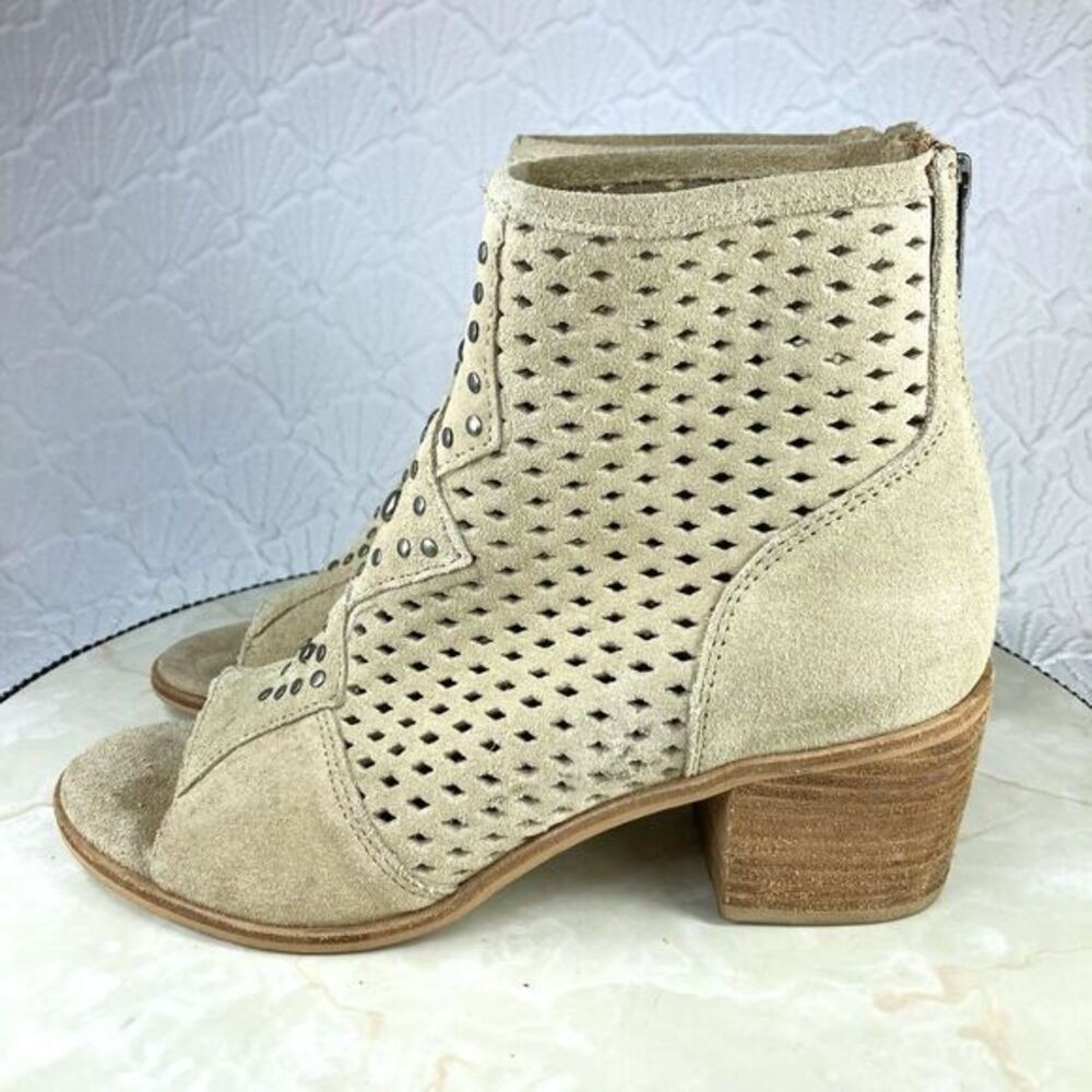 Matisse Brooklyn Peep Toe Ankle Bootie Women 7.5 Tan Studded Suede Boho Comfort - Picture 5 of 13